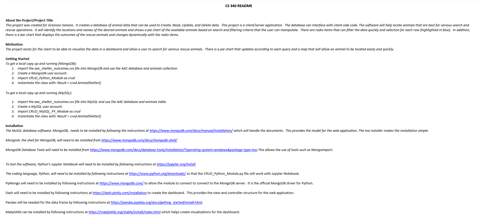 The beginning of the ReadMe file